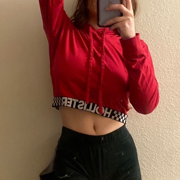 Hollister • Cropped Red, White, & Black Checkered Hoodie - Picture 5 of 6